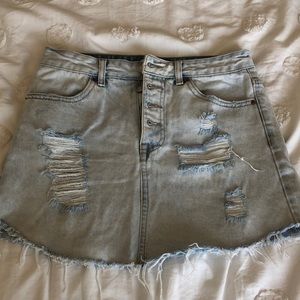 High waisted button up jean skirt